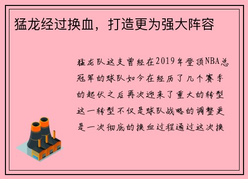 猛龙经过换血，打造更为强大阵容